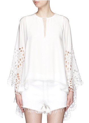 Main View - Click To Enlarge - CHLOÉ - Tassel tie broiderie anglaise flare sleeve silk top