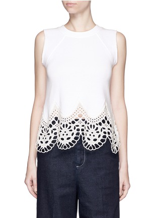Main View - Click To Enlarge - CHLOÉ - Broderie anglaise lace hem sleeveless sweatshirt