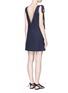 Back View - Click To Enlarge - CHLOÉ - Bow tie contrast stitch plunge V-neck dress