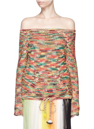 Main View - Click To Enlarge - CHLOÉ - Off-shoulder tassel drawstring hem chunky knit top