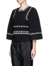 Front View - Click To Enlarge - ISABEL MARANT - 'Siloe' embroidered cotton twill bell sleeve top