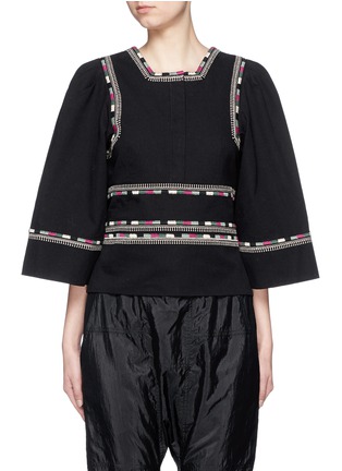 Main View - Click To Enlarge - ISABEL MARANT - 'Siloe' embroidered cotton twill bell sleeve top