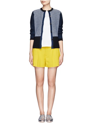 Figure View - Click To Enlarge - ST. JOHN - Contrast windowpane checked wool-blend cardigan