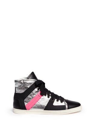 Main View - Click To Enlarge - LANVIN - Metallic crinkled leather high-top sneakers