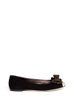 Main View - Click To Enlarge - 73426 - Stud bow suede ballerina flats