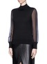 Front View - Click To Enlarge - TORY BURCH - 'Janice' sequin neckline sheer sleeve sweater