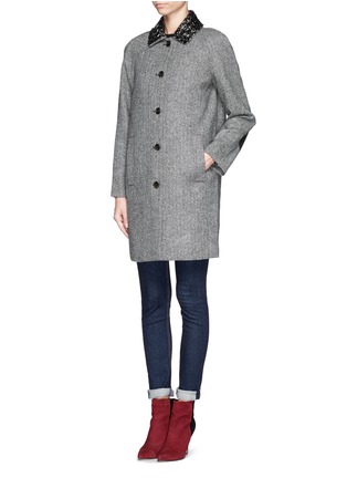 Front View - Click To Enlarge - J.CREW - Collection herringbone coat with beaded collar