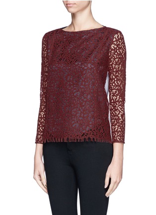 Front View - Click To Enlarge - CARVEN - Stripe poplin back lace blouse