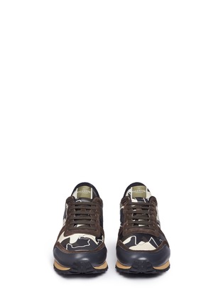 Front View - Click To Enlarge - VALENTINO GARAVANI - 'Rockrunner' camouflage patchwork leather sneakers