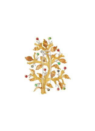 Detail View - Click To Enlarge - BUCCELLATI - Gemstone 18k gold leaf brooch