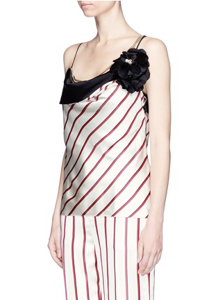 Front View - Click To Enlarge - LANVIN - Chain and flower brooch stripe satin top