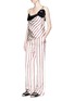 Figure View - Click To Enlarge - LANVIN - Chain and flower brooch stripe satin top