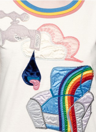 Detail View - Click To Enlarge - MARC JACOBS - Rainbow stripe satin appliqué T-shirt