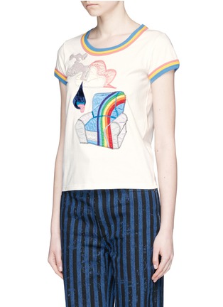 Front View - Click To Enlarge - MARC JACOBS - Rainbow stripe satin appliqué T-shirt