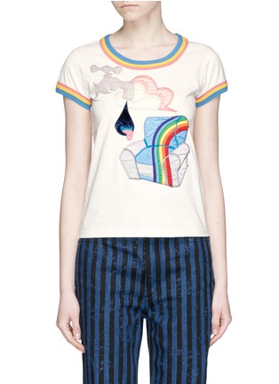 Main View - Click To Enlarge - MARC JACOBS - Rainbow stripe satin appliqué T-shirt