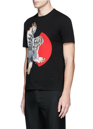 Front View - Click To Enlarge - NEIL BARRETT - Mechanical owl print cotton T-shirt