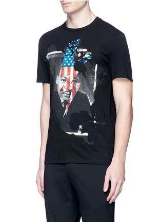 Front View - Click To Enlarge - NEIL BARRETT - Portrait thunderbolt print cotton T-shirt