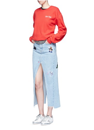 Figure View - Click To Enlarge - GROUND ZERO - Movie character embroidered split denim skirt