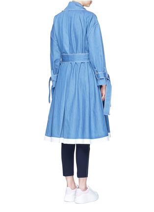 Back View - Click To Enlarge - XIAO LI - Frayed denim belted trench coat