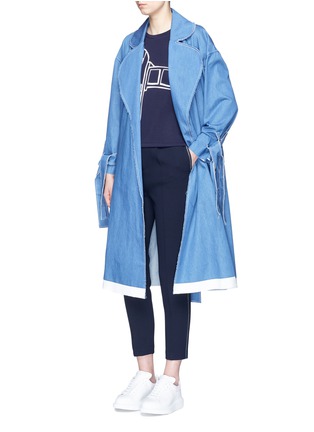 Figure View - Click To Enlarge - XIAO LI - Frayed denim belted trench coat