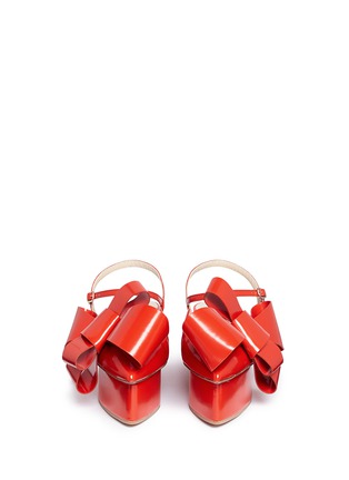 Front View - Click To Enlarge - DELPOZO - Oversized bow appliqué leather wedge platform