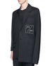 Front View - Click To Enlarge - THE WORLD IS YOUR OYSTER - Slogan embroidered asymmetric twill blazer