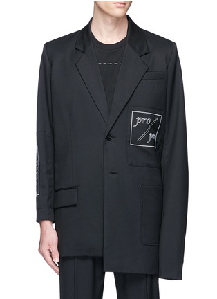 Main View - Click To Enlarge - THE WORLD IS YOUR OYSTER - Slogan embroidered asymmetric twill blazer