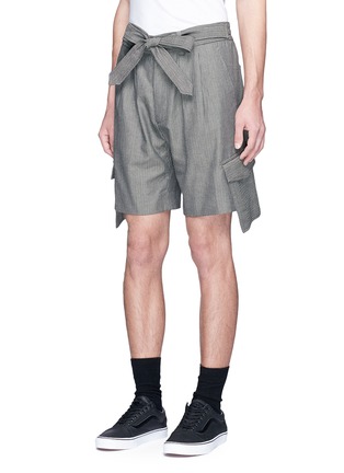 Front View - Click To Enlarge - THE WORLD IS YOUR OYSTER - Tie waist woven stripe shorts