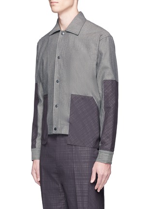 Front View - Click To Enlarge - THE WORLD IS YOUR OYSTER - Check plaid patch stripe shirt jacket