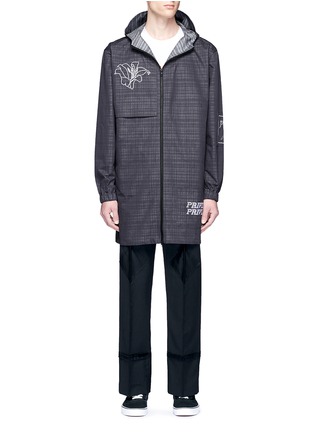 Main View - Click To Enlarge - THE WORLD IS YOUR OYSTER - Floral slogan embroidered check plaid parka