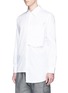 Front View - Click To Enlarge - THE WORLD IS YOUR OYSTER - Asymmetric hem inverted pocket cotton shirt