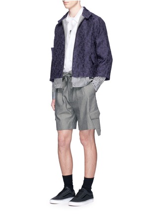Figure View - Click To Enlarge - THE WORLD IS YOUR OYSTER - Check shirt layer slogan patch jacquard jacket