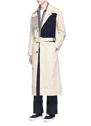 Figure View - Click To Enlarge - THE WORLD IS YOUR OYSTER - Houndstooth patch colourblock trench coat