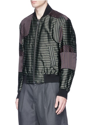 Front View - Click To Enlarge - WOOYOUNGMI - Mix stripe panel bomber jacket