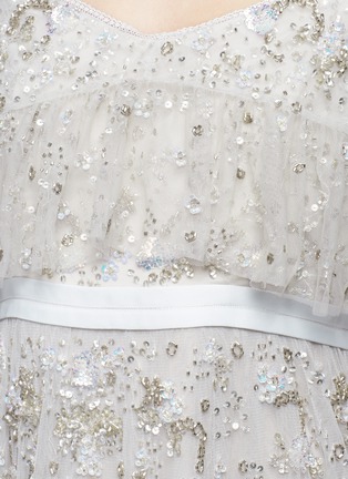 Detail View - Click To Enlarge - NEEDLE & THREAD - 'Supernova' floral embellished tiered cold shoulder gown