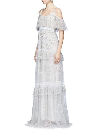 Figure View - Click To Enlarge - NEEDLE & THREAD - 'Supernova' floral embellished tiered cold shoulder gown