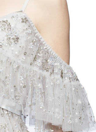Detail View - Click To Enlarge - NEEDLE & THREAD - 'Supernova' floral embellished tiered cold shoulder dress