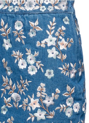 Detail View - Click To Enlarge - NEEDLE & THREAD - Floral embroidered denim skirt