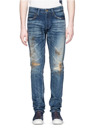 Detail View - Click To Enlarge - DENHAM - 'Razor' paint spot stitch distressed jeans