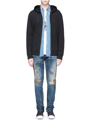 Figure View - Click To Enlarge - DENHAM - 'Razor' paint spot stitch distressed jeans