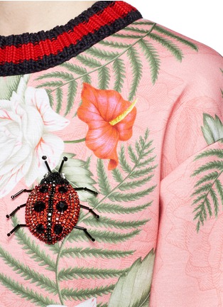 Detail View - Click To Enlarge - GUCCI - Stripe rib embellished tropical print scuba jersey sweatshirt