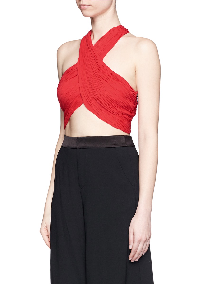 ALICE AND OLIVIA 'Tracee' Drape Georgette Cropped Halter Top
