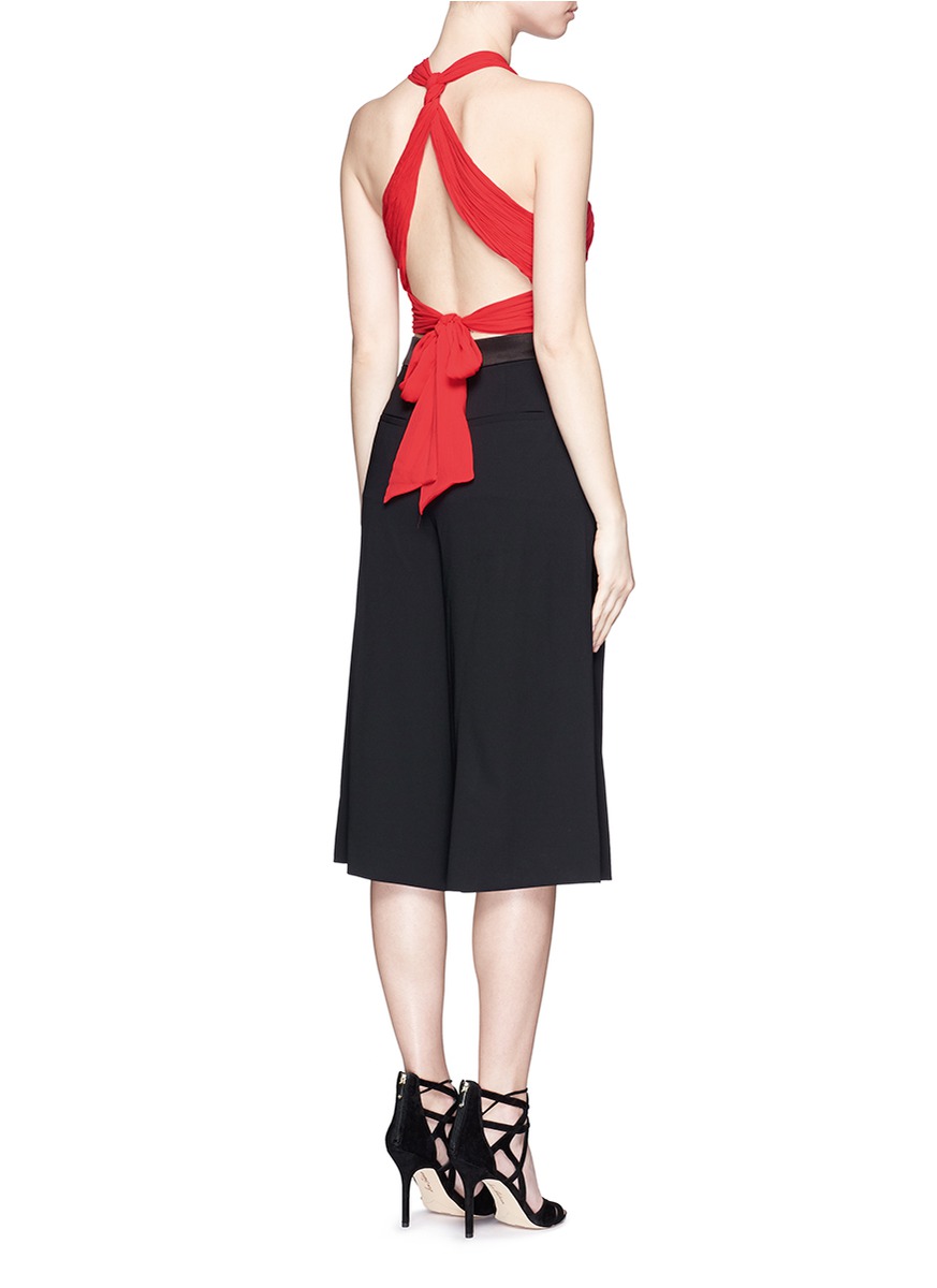 ALICE AND OLIVIA 'Tracee' Drape Georgette Cropped Halter Top