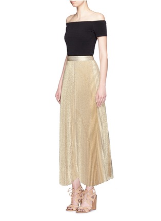Figure View - Click To Enlarge - ALICE & OLIVIA - 'Katz' metallic jacquard pleated maxi skirt
