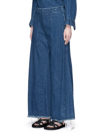 Front View - Click To Enlarge - CHLOÉ - Acid wash frayed denim wide leg pants