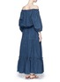 Back View - Click To Enlarge - CHLOÉ - Tiered ruffle off-shoulder drawstring denim maxi dress