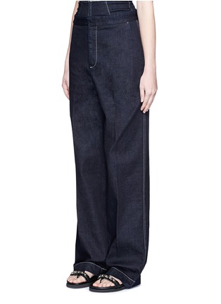 Front View - Click To Enlarge - STELLA MCCARTNEY - 'Elsmere' contrast stitch raw denim wide leg pants