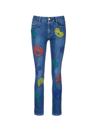 Main View - Click To Enlarge - STELLA MCCARTNEY - Swirl heart embroidery dark wash boyfriend jeans