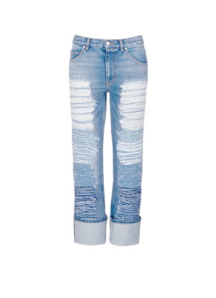 Main View - Click To Enlarge - ALEXANDER MCQUEEN - Distressed patchwork straight leg jeans