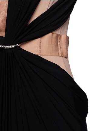 Detail View - Click To Enlarge - LANVIN - Crystal pavé clasp drape jersey overlay dress